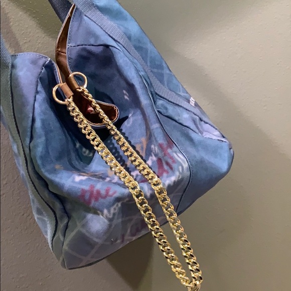 Handbags - NWT Denim Graffiti Gold Chain Tote Bag